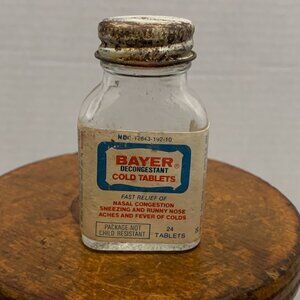 Vintage Bayer Decongestant Cold Tablets Glass Bottle
